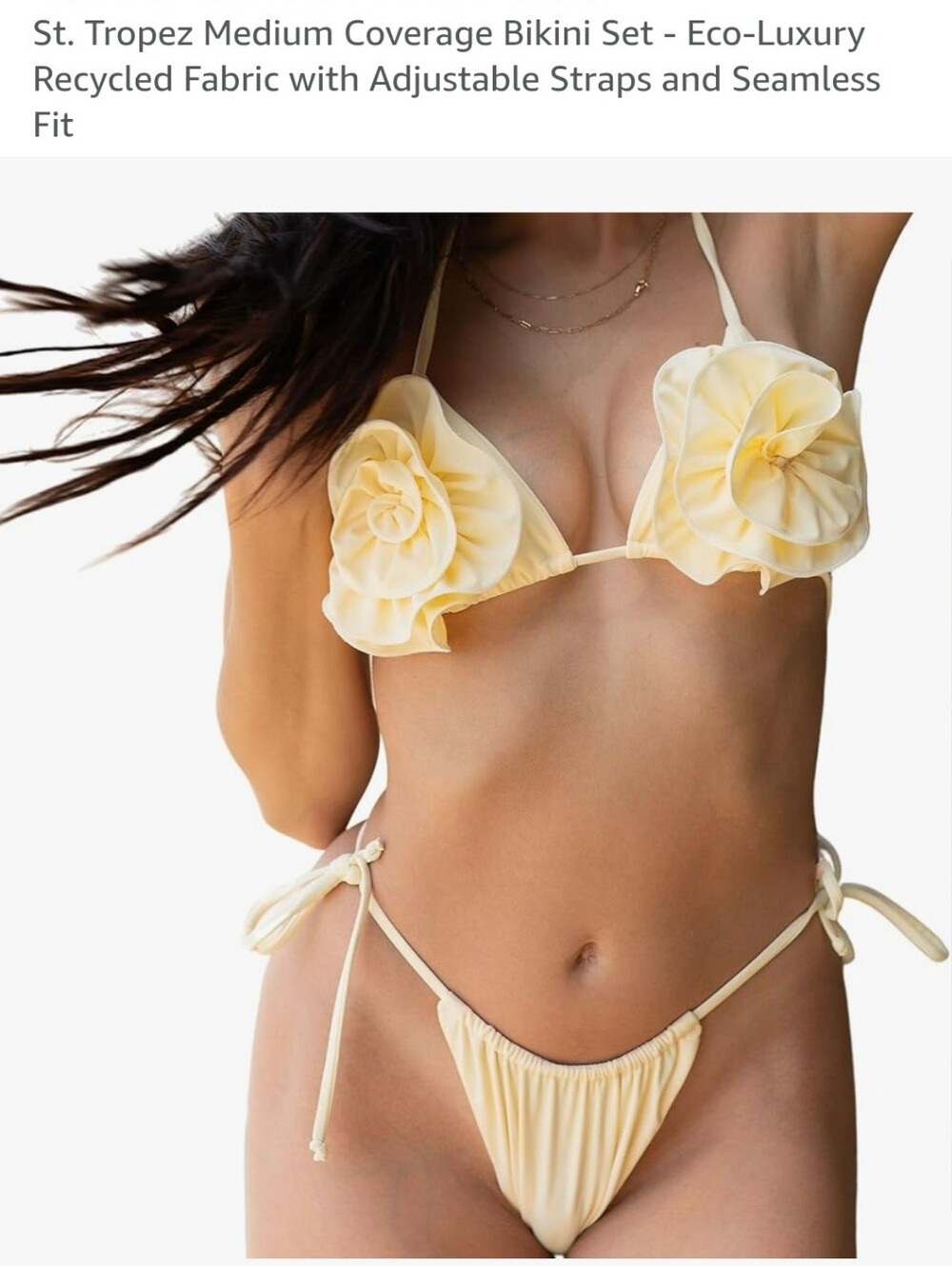 St. Tropez Pale Yellow Floral Applique Triangle Bikini New Size Medium